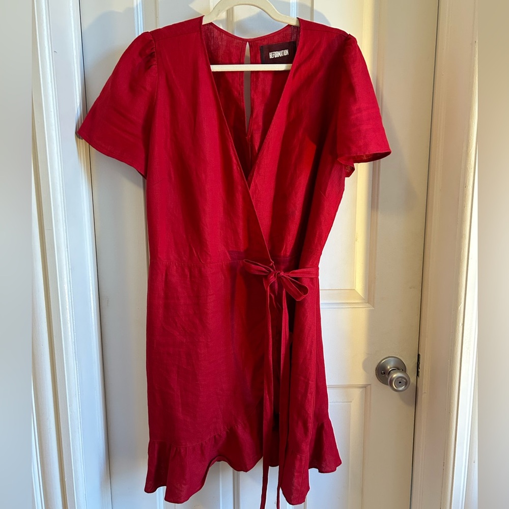 Reformation Red Linen Wrap Dress
